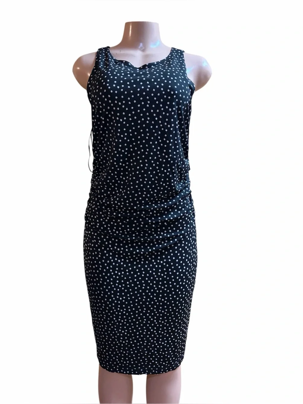 Ann Taylor Black Polka Dot Sleeveless Midi Sheath Dress